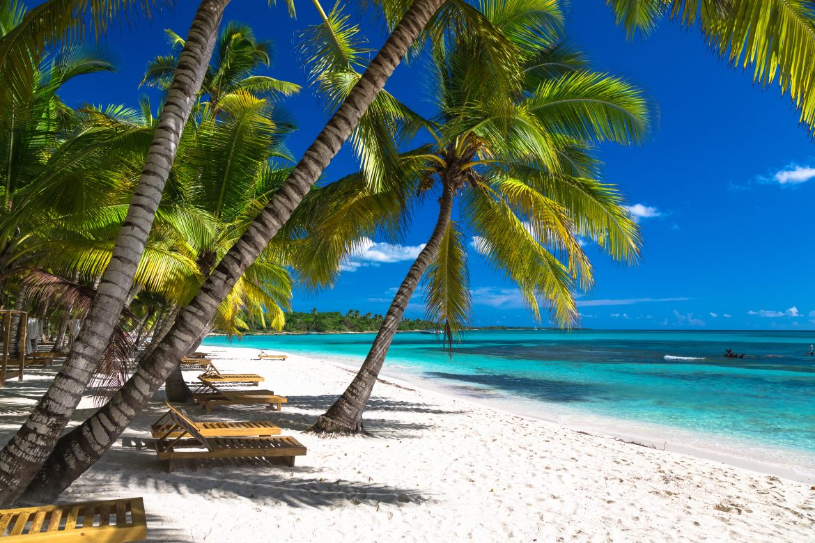 Plage tropicale de la mer des Caraïbes, île de Saona, République dominicaine.
